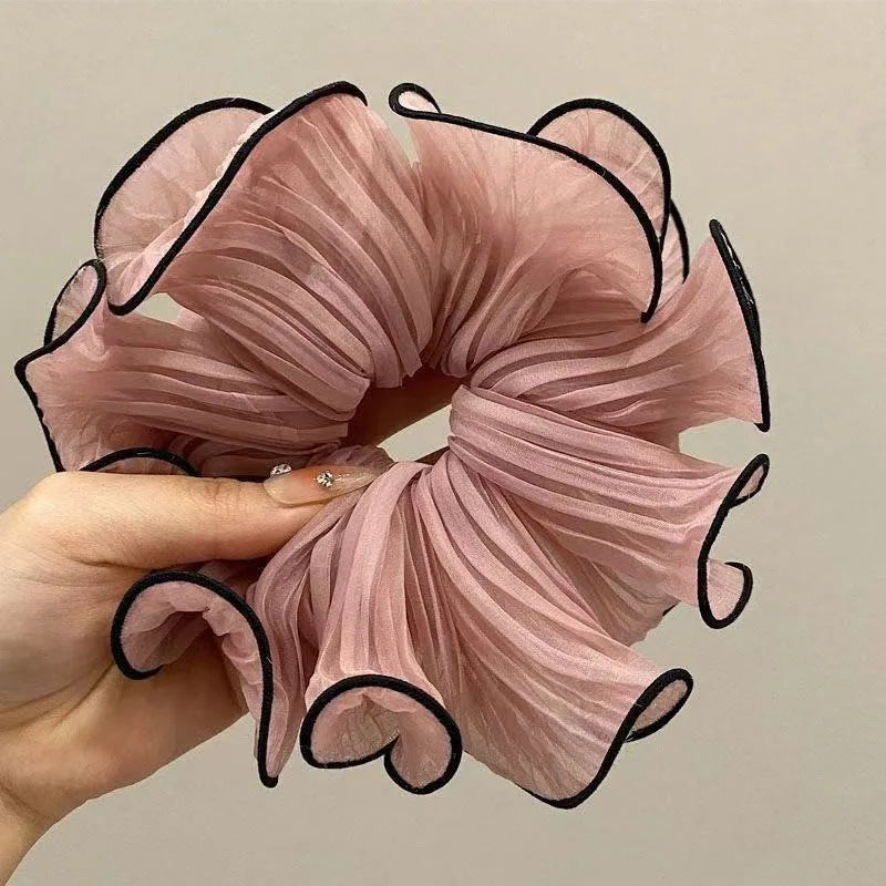 1/4Pcs New Korean Retro Folded Chiffon Oversize Scrunchies Women Sweet Temperament Fashion Exaggerated Hair Band Hair Accessorie