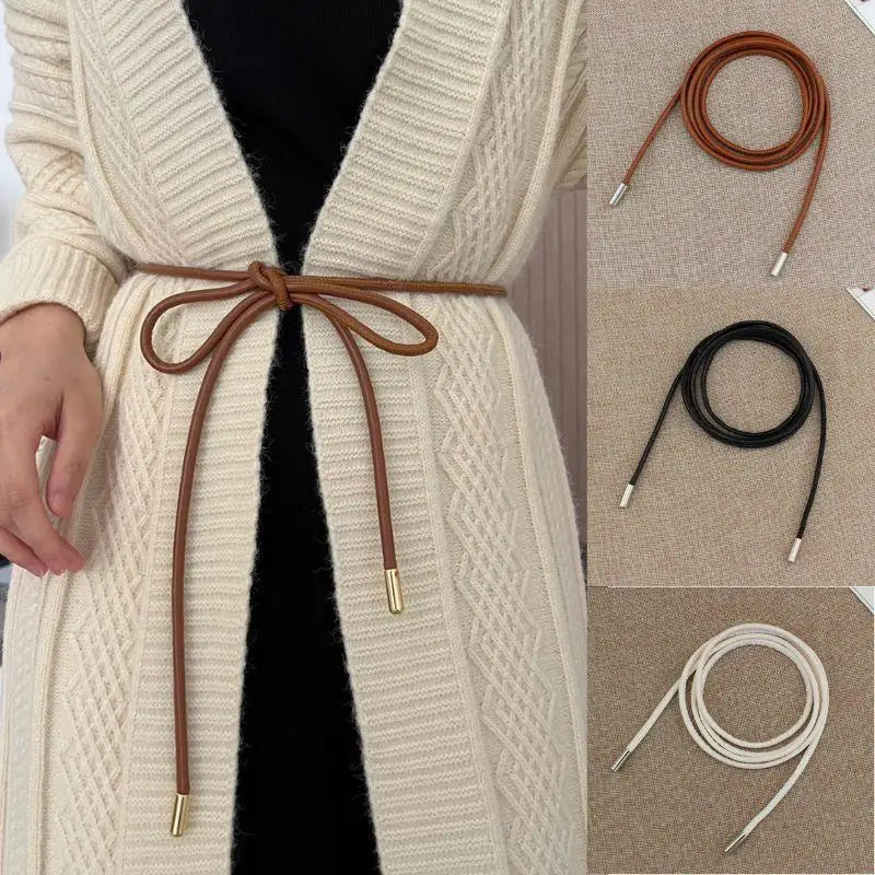 Vintage Belt New Round Leather Rope Dress Coat Embellished String Belt For Women Solid Fashion Long Waist Chain PU Leather Belt
