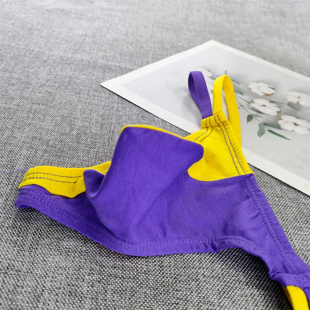 Double Strap Pure Cotton Thong Men T-back Underwear Patchwork Color Sports Seamless Male G-string Plus Size