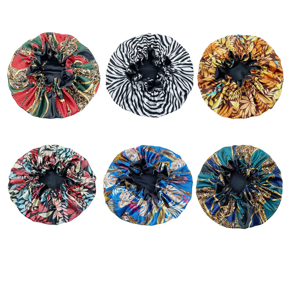 New Solid Women Satin Bonnet Fashion Stain Silky Big Bonnet for Lady Sleep Cap Headwrap Hat Hair Wrap Accessories Wholesale