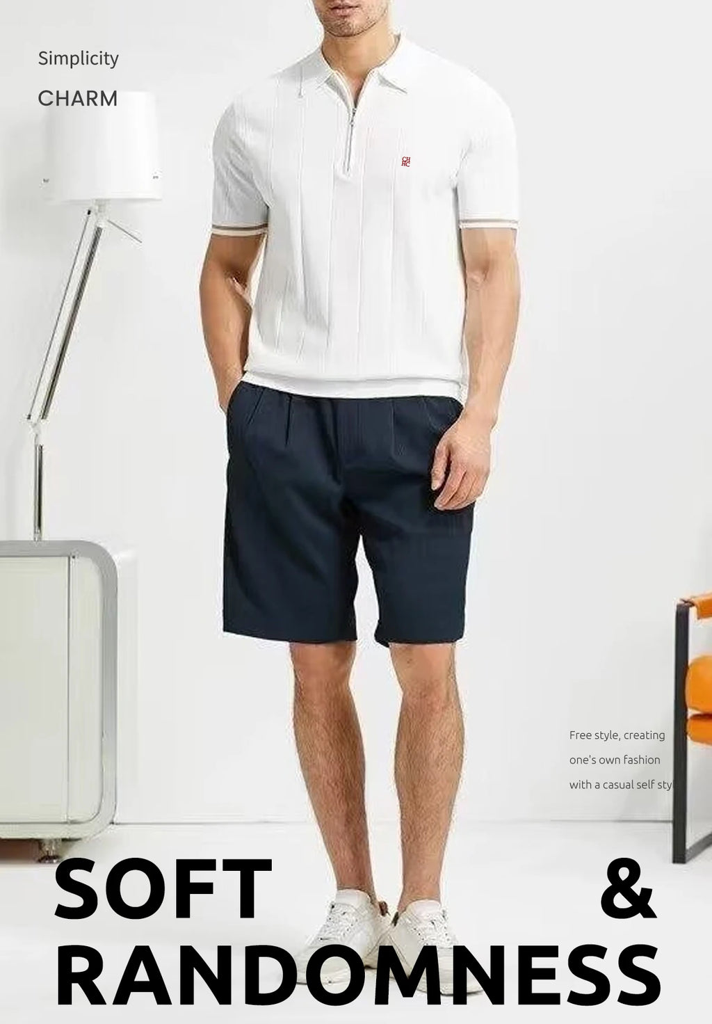 CHCH Men's Polo Shirt Summer Ribbed Knitted Breathable Cool Texture Polo Shirt