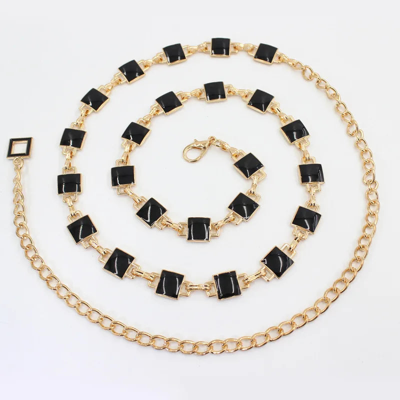 Fashion Tassel Thin Chain Belts for Women Retro Metal Skinny Waistbands Dress Coat Decorative Straps Female Accessory