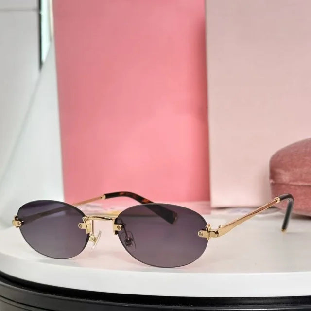 New frameless oval women's small glasses sunglasses brand designer fashionable luxury girls travel driving party sunglasses