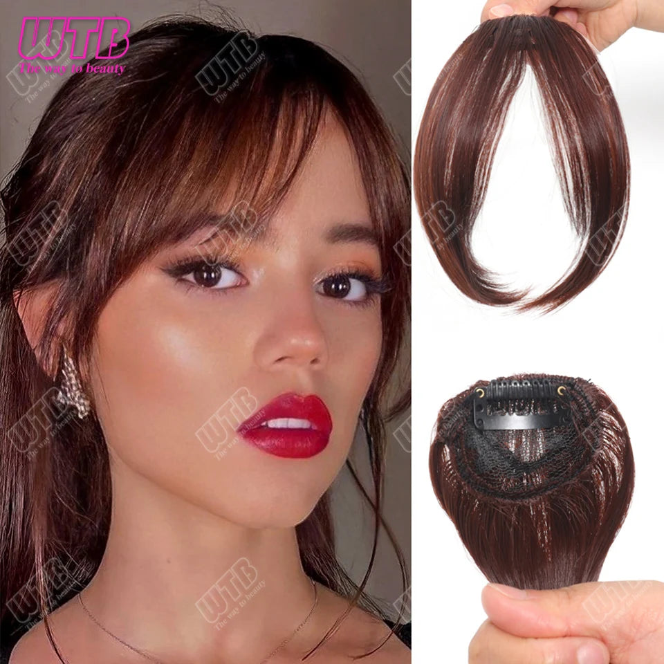 Natural Straight Blunt Bangs Synthetic Natural Brown Black False Fringe Clip In Front Hair With Fringe with Temples Daily Wear