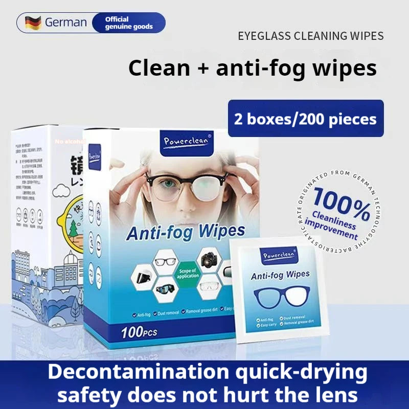 100Pcs/Box Glasses Cleaner Wet Wipe Disposable Anti Fog Misting Dust Remover Cleaning Lens Wipes Sunglasses Phone Screen