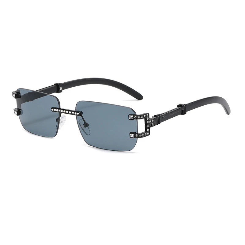y2k Vintage Fashion Luxury Brand Designer Rimless Diamond Sunglasses Women Crystal Rhinestone Square Sun Glasses For Men UV400