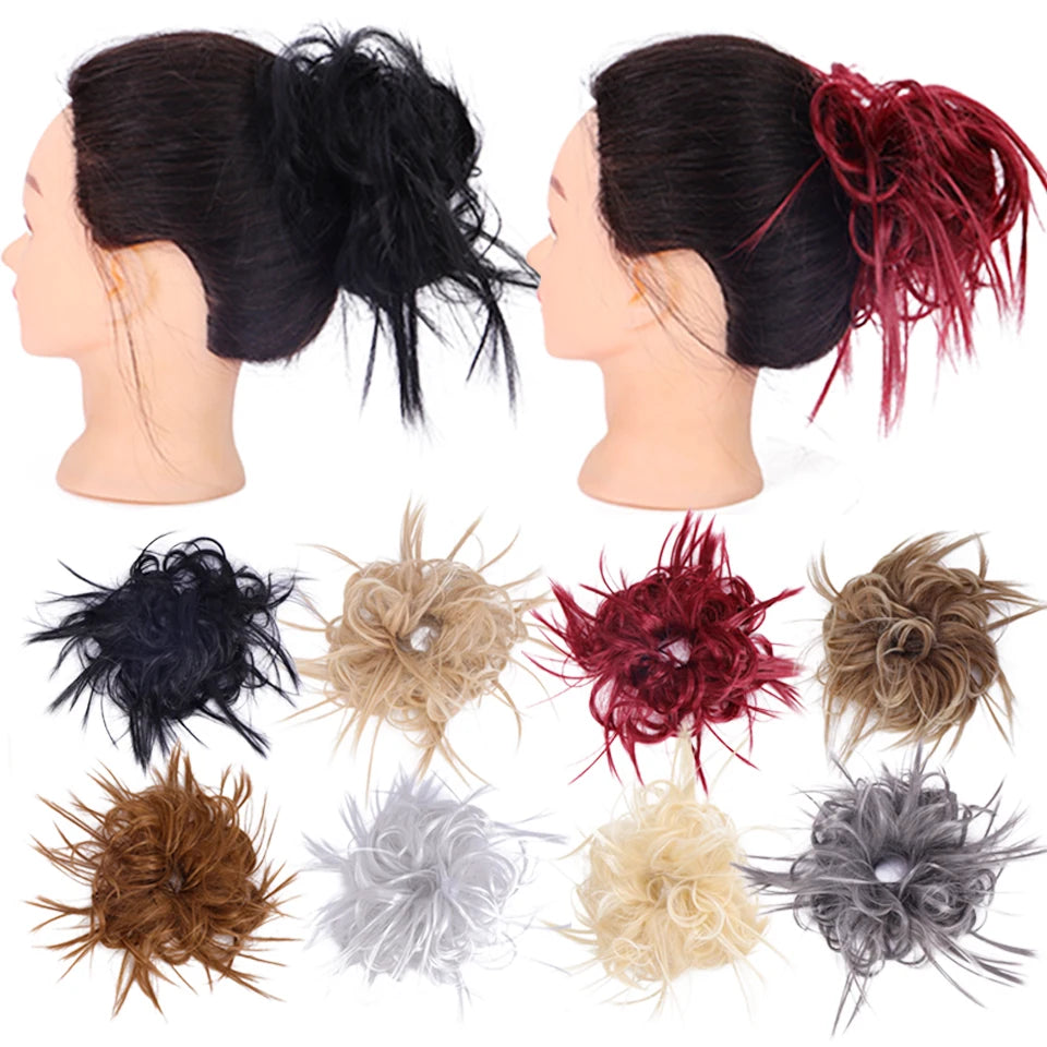 HUAYA Synthetic Chignon Donut Messy Hair Bun Hairpiece Elastic Hair Scrunchies Fake Hair Pieces For Women Black Brown Gold