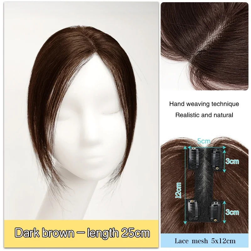 25cm 100% Human Hair 4clips Women's Natural Forehead Whitening Hair Enhancement Head Curtain 3D Eight Character Air Bangs
