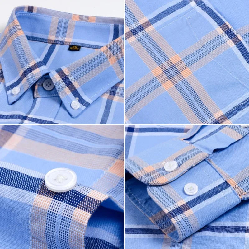 100% Pure Cotton Men Shirts Long Sleeve Dress Shirts Male Slim Social Business Blouse Solid Color Oxford Shirt 8XL 10XL 11XL