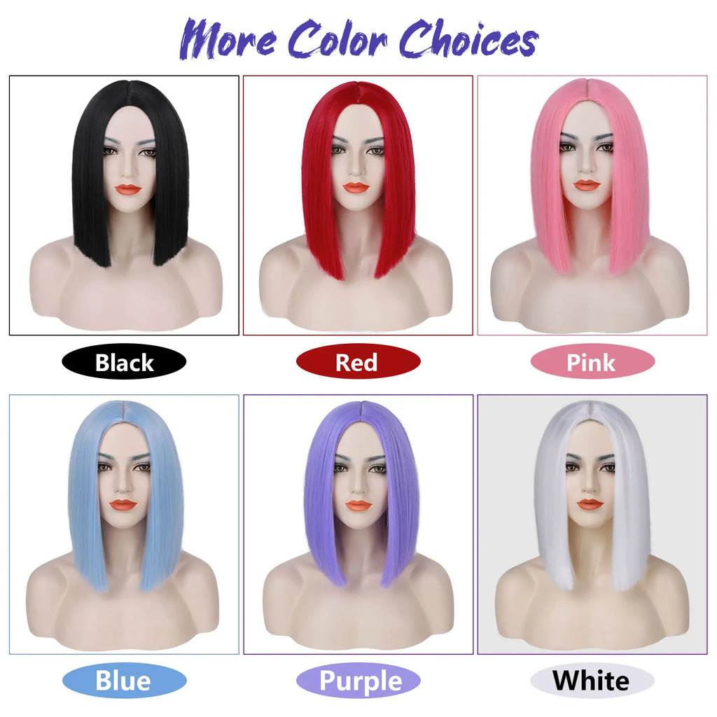 Purple Synthetic Short Bob Wig Straight Wig for Women Shoulder Length Wigs Colorful Wig for Daily Use Party Cosplay