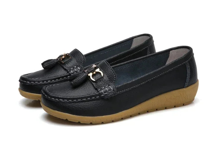 Spring Summer Breathable Casual Loafers For Women Platform Leather Comfort Wedge Moccasins Ladies Vulcanized Sneakers 44
