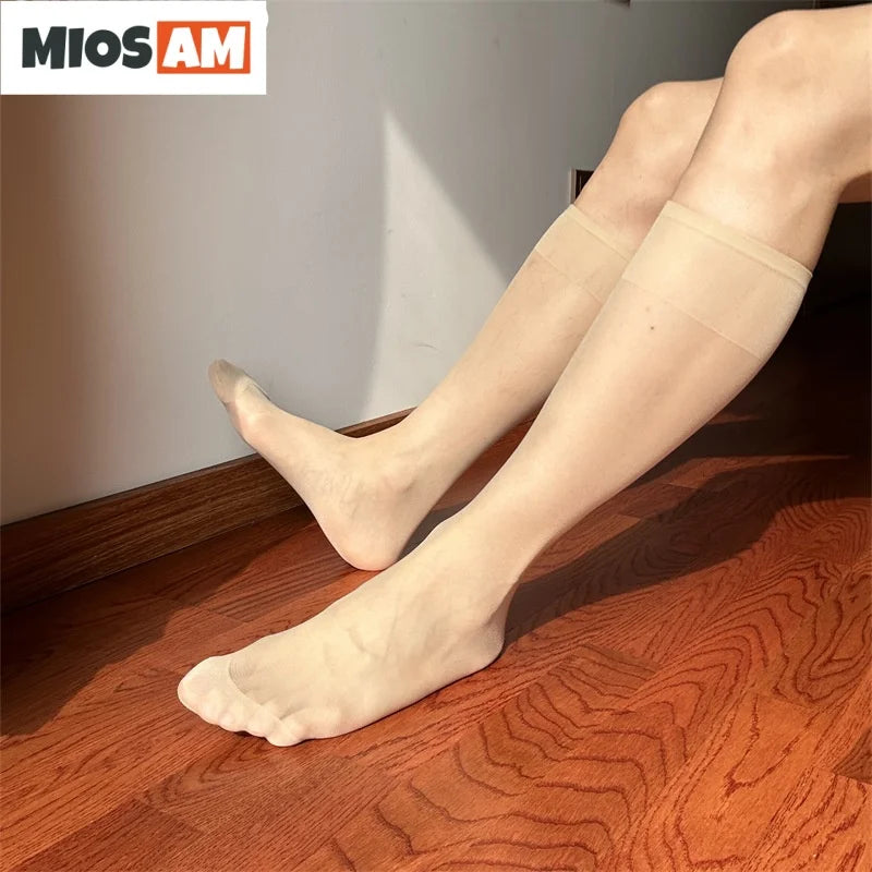 Miosam good quality men's ultra-thin sheer sexy nylon dress socks high stretch breathable deodorant wide cuff gentlemen socks