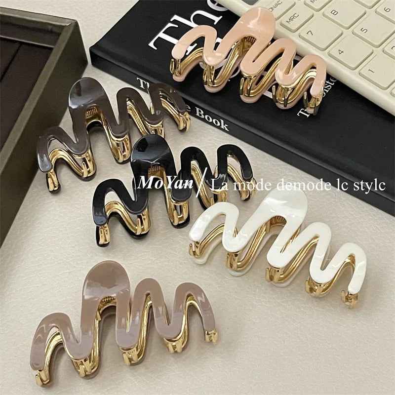 Acetate Metal Wave Grip Women's Back Half Catch Shark Clip Medium Hairpin High-Grade Hair Claw Headdress