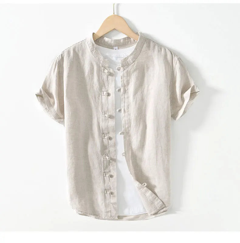 Summer New Casual Short Sleeve Shirts for Men Slim 100% Linen Streetwear Solid Color Men Clothing BL994