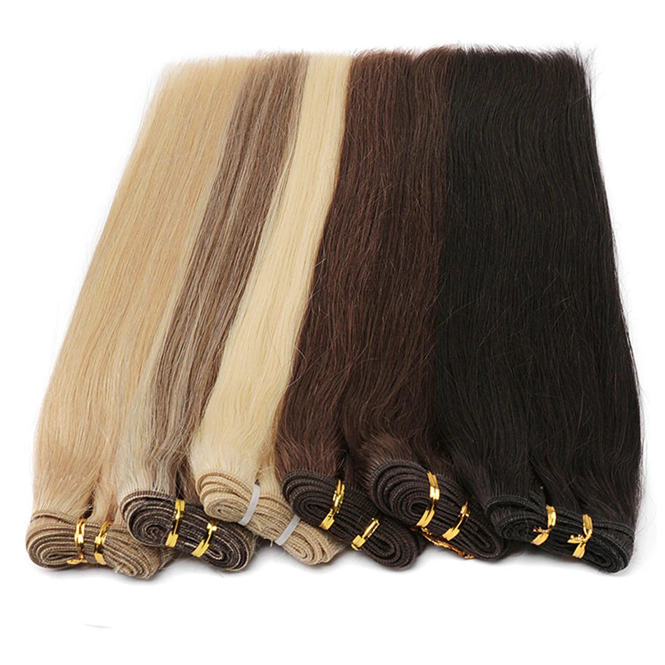Straight Human Hair Weaves Bundles Brazilian Remy Human Hair Sew In Weft Extensions Straight Blonde 100g 16"-28" Natural Hair