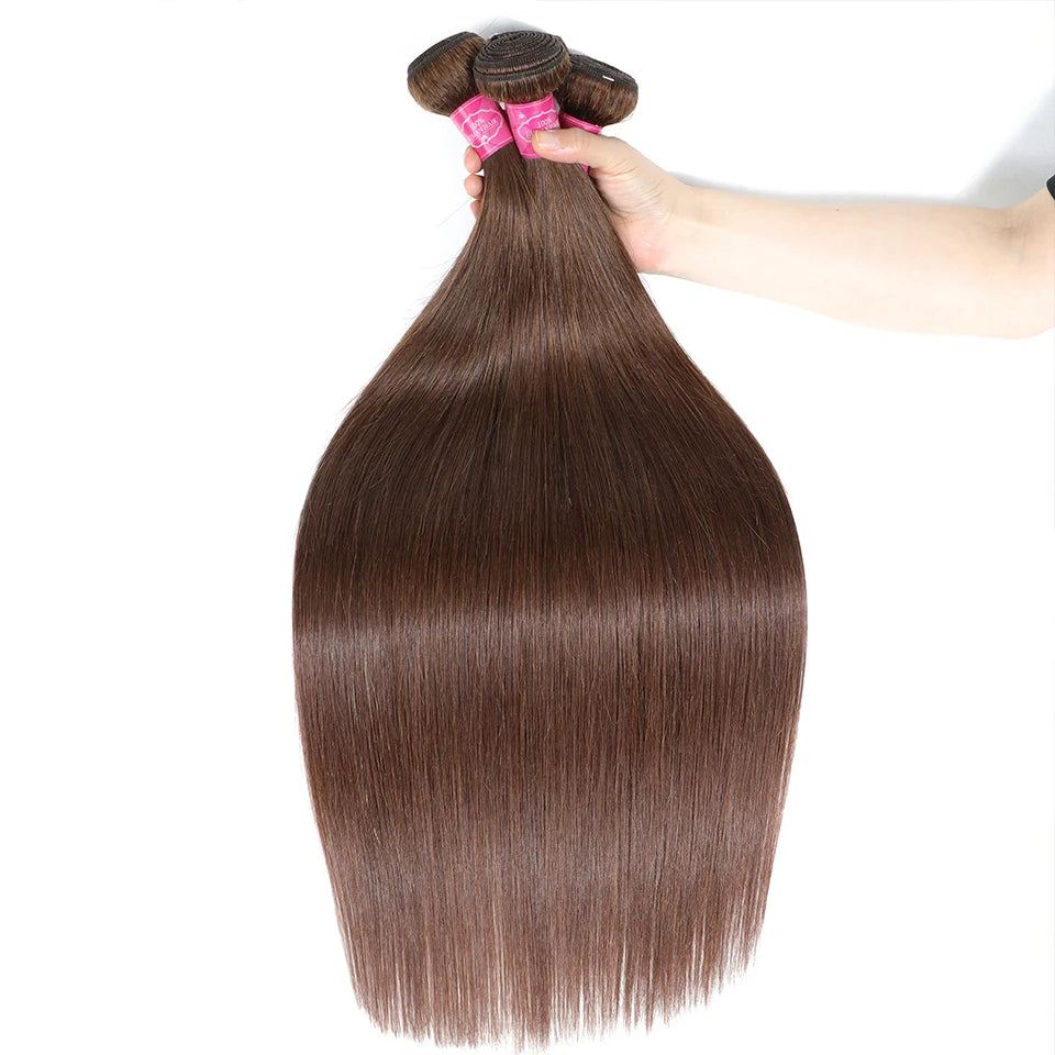 Clearance Cheap #4 Color Straight Human Hair Bundles With Closure Brazilian Virgin Human Hair Weave Bundles With HD Lace Closure