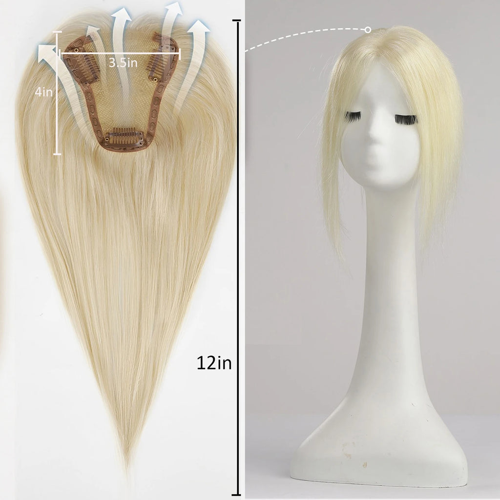 100% Remy Human Hair Toppers Ombre Light Brown Blonde Middle Part Human Hair Pieces for Women with Thinning Hair Clip in Toppers