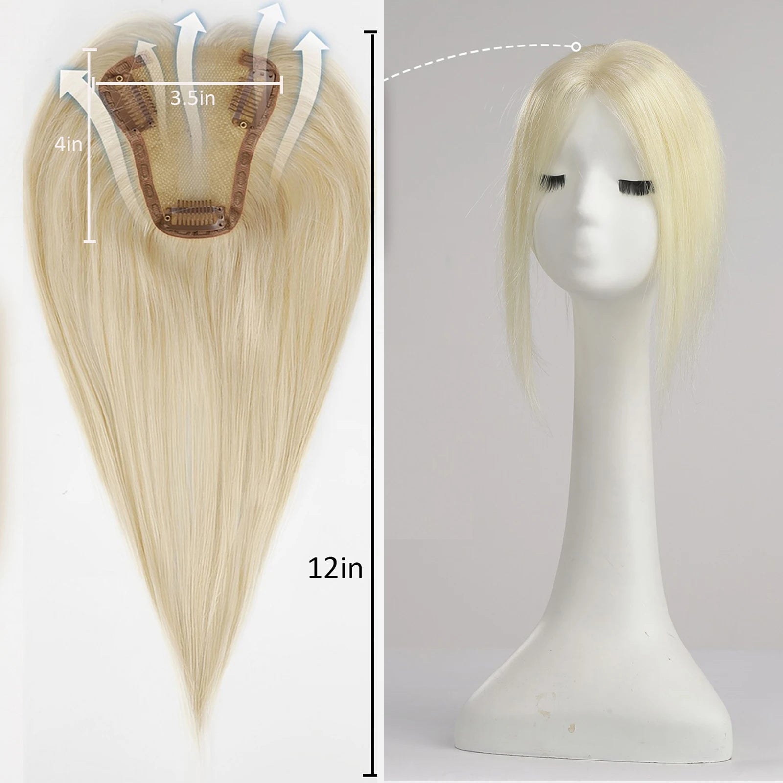 100% Remy Human Hair Toppers Ombre Light Brown Blonde Middle Part Human Hair Pieces for Women with Thinning Hair Clip in Toppers