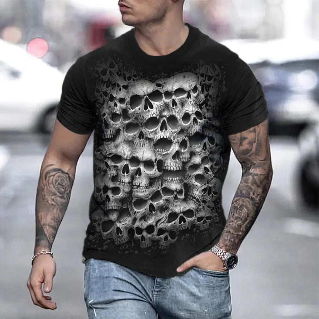Halloween Day of the Dead Skull Men's Skull Graphic Prints T Shirt Retro Short Sleeve T shirt 3D Print Vintage Designer Holiday