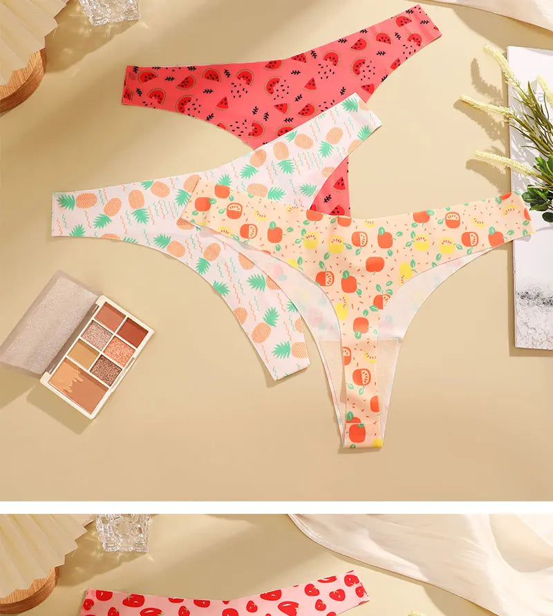 3PCS/SET Sexy G-String For Women Colorful Bikini Female Underwear T-back Intimates Lingerie Seamless Low Waist Underpants Lady