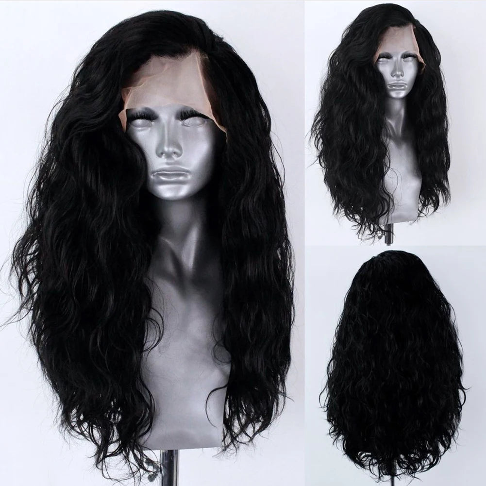 AIMEYA Water Wave Synthetic Lace Wig Natural Looking Lace Front Wigs for Women Free Part Cosplay Party Wig Heat Resistant Wigs