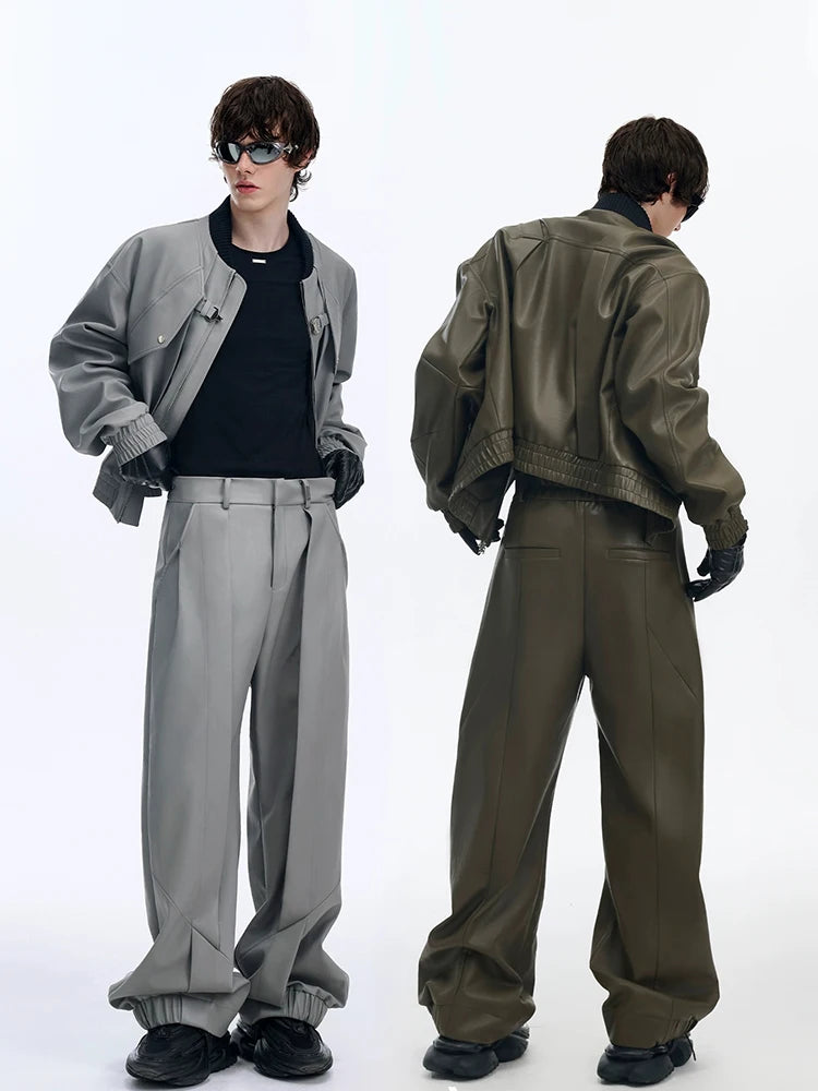 Mauroicardi Spring Autumn Cool Handsome Pu Leather Bomerb Jacket Men Zipper Runway European Fashion Luxury Designer Clothes 2025