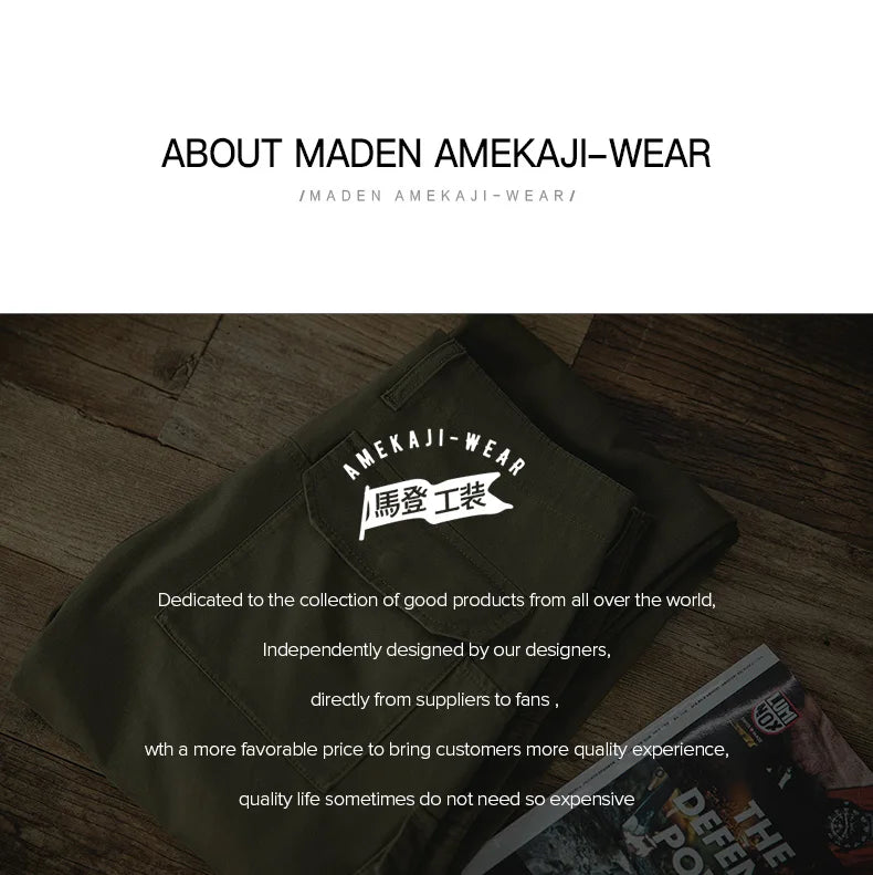 Maden Vintage Tactical Tapered Pants for Men 100% Cotton Wide Cargo Pant Casual Baggy Large Pockets Trousers Streetwear