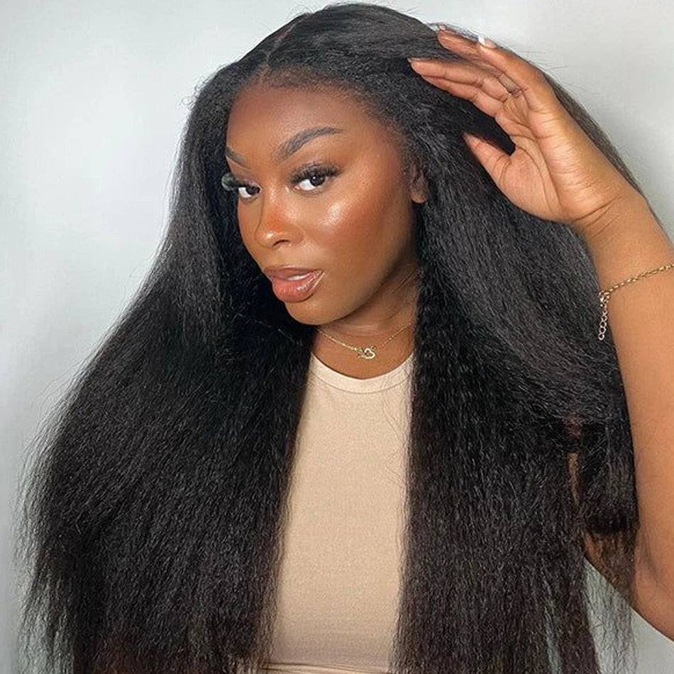 34inch Yaki Kinky Straight 13X6 Wig Pre-Plucked HD Transparent Lace Frontal 100% Human Hair for Women on Sale Kinky Straight