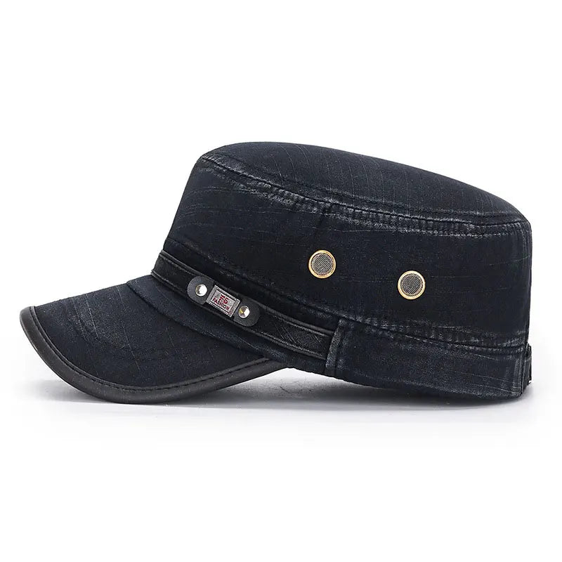 Unisex Baseball Cap Vintage Cadet Top Cap Washed Cotton Fashion Adjustable Flat Top Hat for Men Women