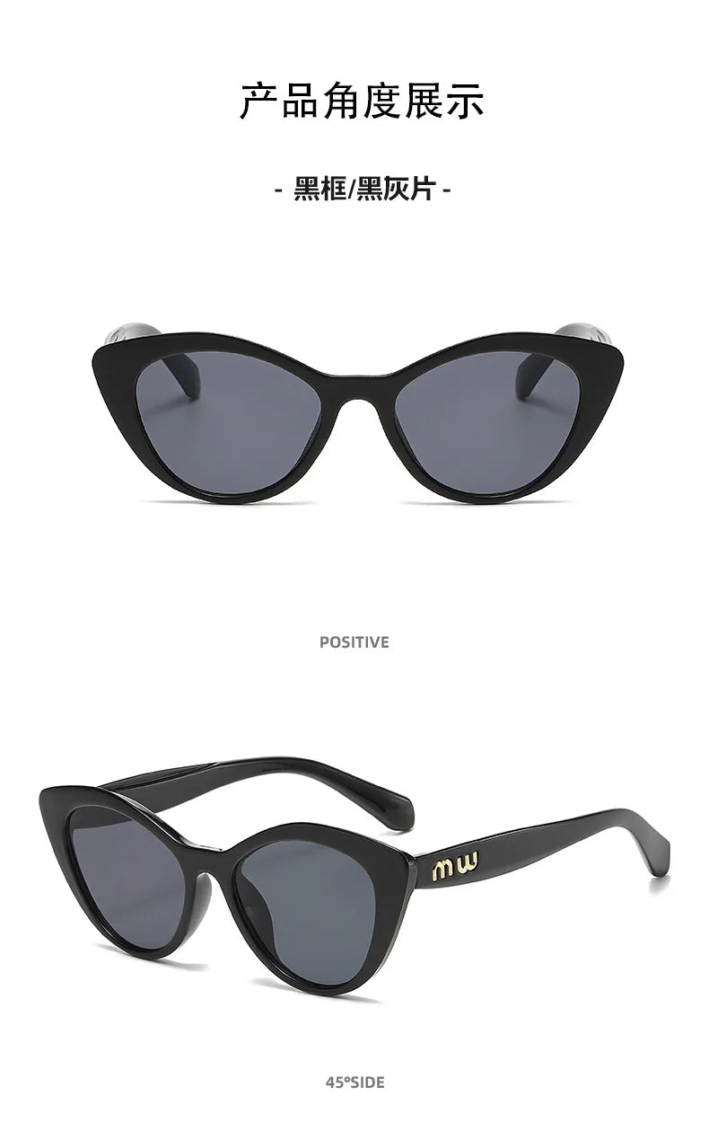 Fashion Cat Eye Women's Sunglasses 2025 Luxury Brand Designer Black Leopard Small Frame Sun Glasses UV400 Girl Letter Eyewear