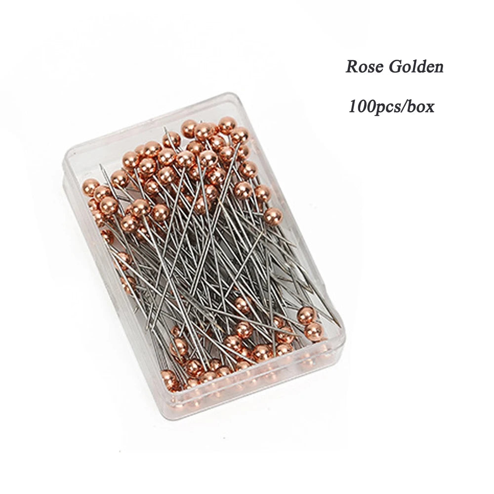 100pcs Colorful Pearlescent Large-Head Needles for Cross-Stitch Clothing Positioning 38mm Length