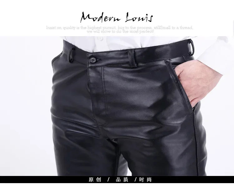 Autumn and Winter Slim Mens Leather Pants Tight Motorcycle Fashion Simple Hipster PU Leather Pants for Men