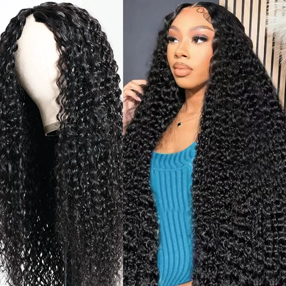 FRIZIRA kinky Straight V Part Brazilian Virgin Human Hair Wigs Glueless Upgrade U Part Wig Glueless V Shape Wig Natural Black