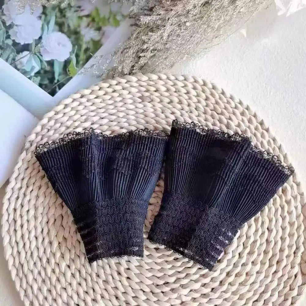 1 Pair Versatile Elegant Fake Cuffs Embroidery Pattern Detachable Lace Sleeves Solid Color Thin False Cuffs For Women