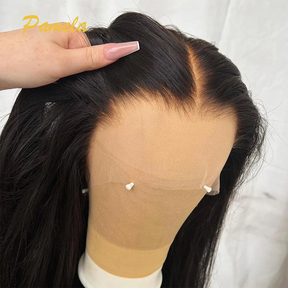 Double Drawn Bleached Knots Bone Straight Wig 250% Density 360 13x6 HD Transparent Lace Frontal Human Hair Wigs Pre plucked