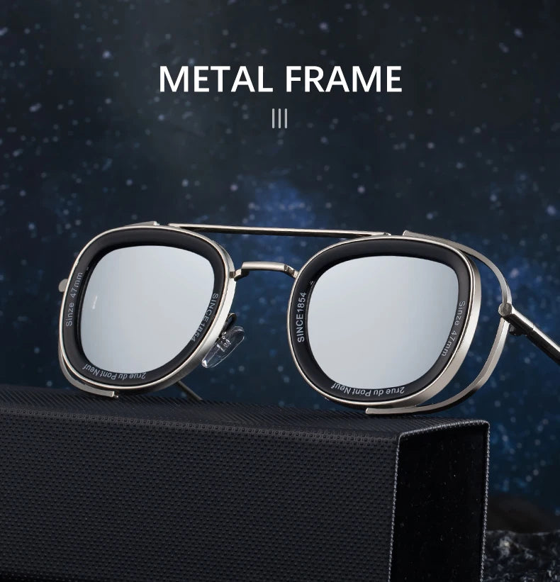 Steampunk Square Pilot Sunglasses Men 2025 Luxury Brand Retro Metal Frame Sun Glasses For Male Double Beam Eyewear UV400 Shades
