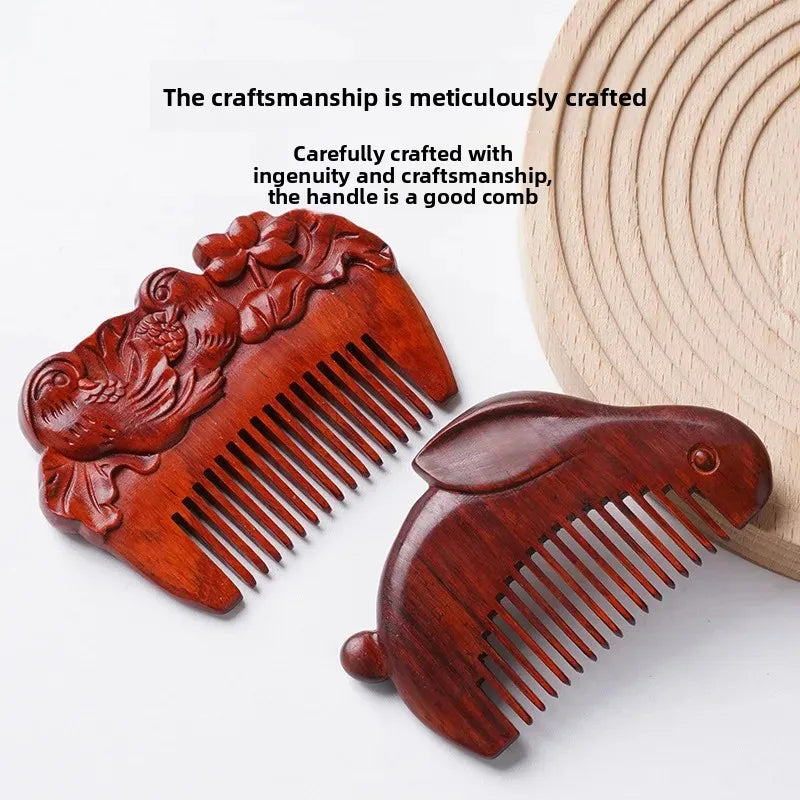 Portable Mini Ebony Wood Comb Chinese Style Carved Travel Souvenir Popular Hairdressing Professional Comb Made in China