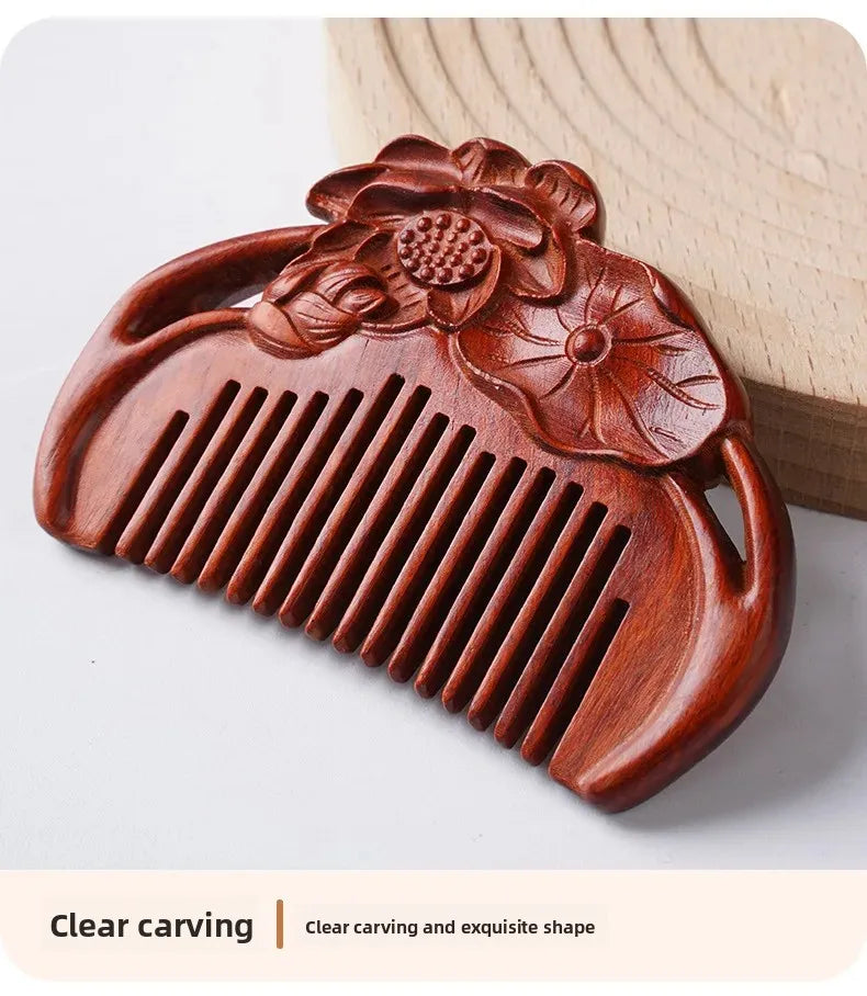 Portable Mini Ebony Wood Comb Chinese Style Carved Travel Souvenir Popular Hairdressing Professional Comb Made in China
