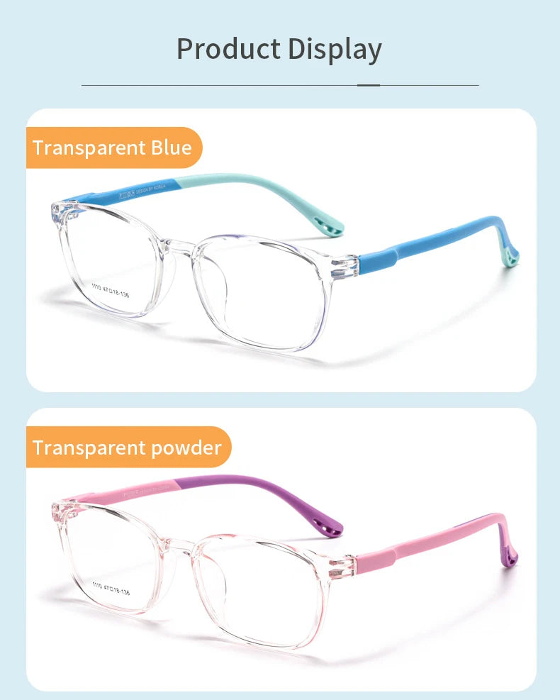 Xbora TR90 Frames for Boys and Girls, Myopia Prescription Glasses, Flexible Frames, Vintage, Square Optical Eyeglasses Kids 1110