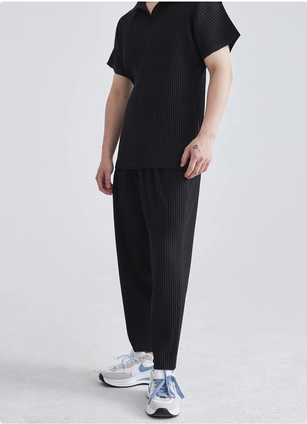 Pleats Pleated Commuter Pants Men's 2024 Autumn New Draped Elastic Trousers Casual Japanese Men Solid Color Nine Minute Pants