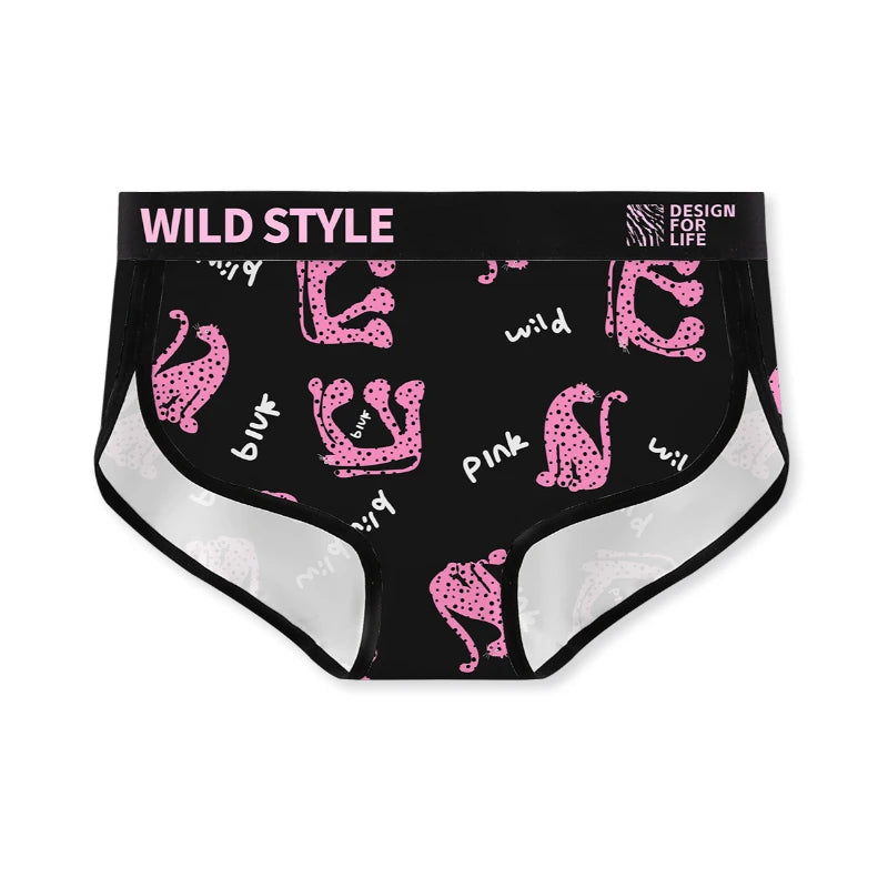 MAIMENG Women's triangle pants Pink leopard print ice silk women underwear 7A antibacterial mid waist comfortable sexy panties