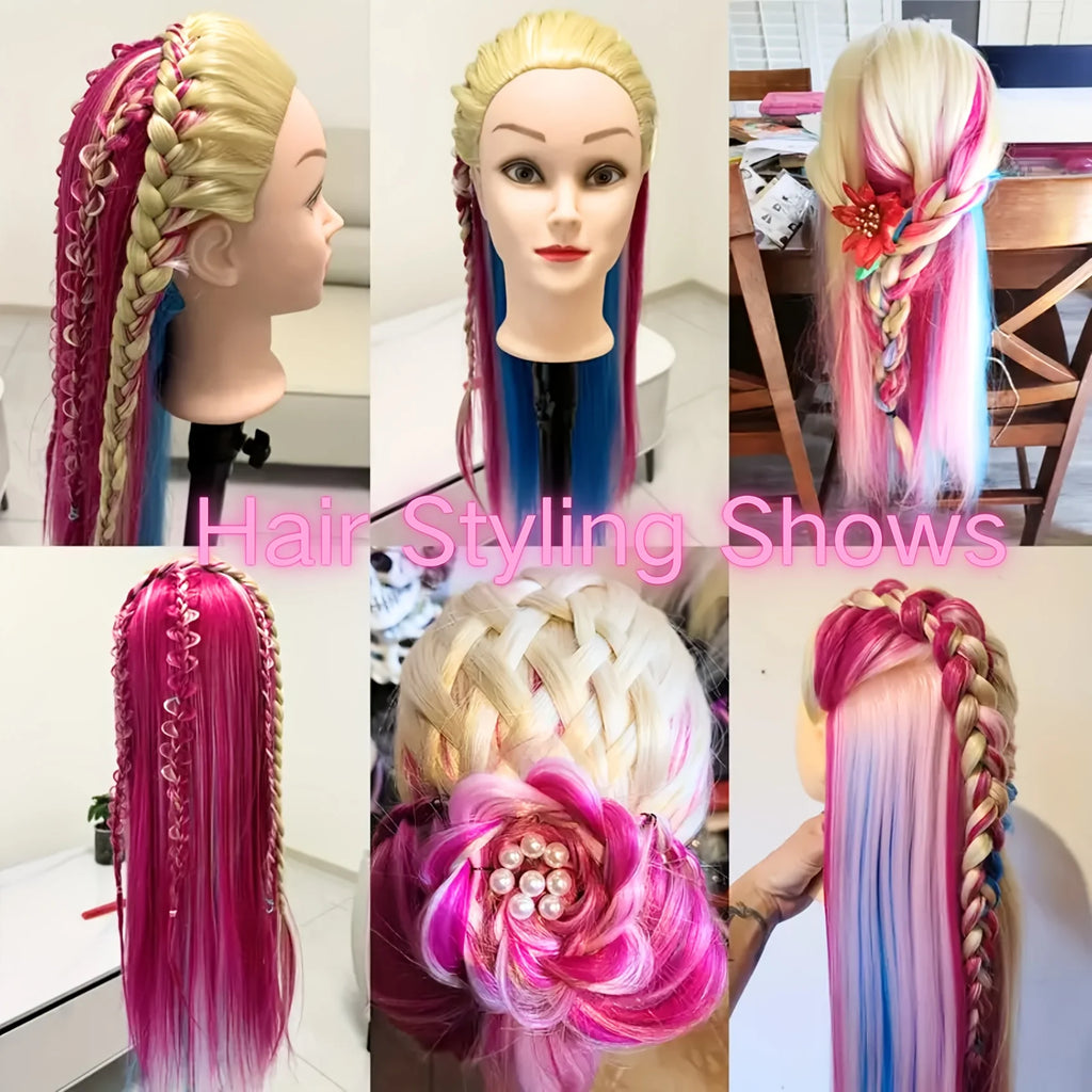 Mannequin head with colorful hair 26 inches, high temperature synthetic hair, for braiding hair practice and modeling display
