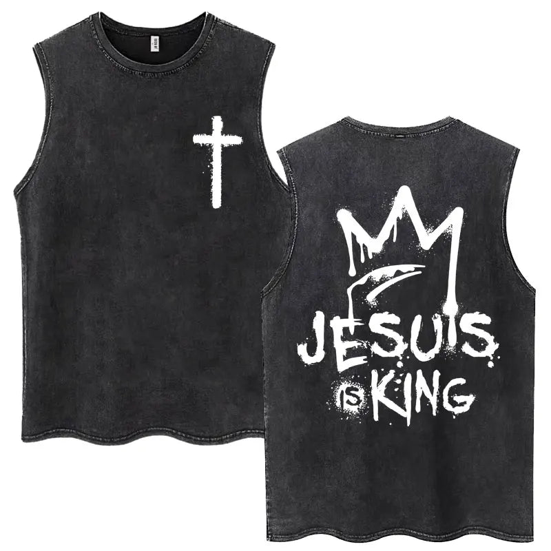 Christian Jesus Church Vintage Washed Tank Tops Bible Verse God Loves You Sleeveless T-shirt Men Women Cotton Loose Y2k T Shirts