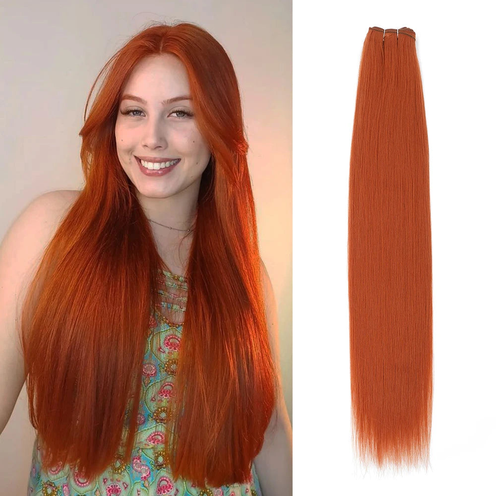 24-32 Inch Bio Protein Straight Hair Bundles Synthetic High Temperature 150g 200g Ombre Brown M888 Orange Soft Hair Weaving