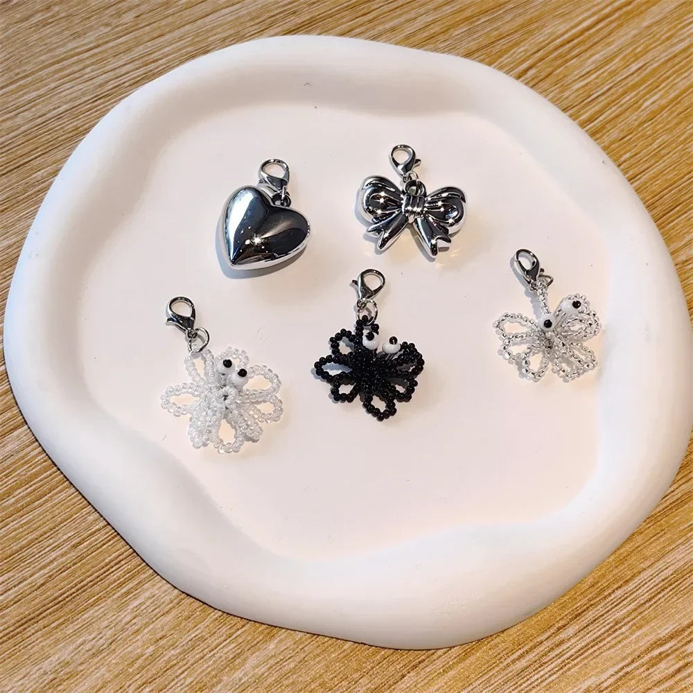 1PCS Fashion Silver Pearl Bow Pendant Gemstone Shoelaces Charms for Sneakers Shoe Decorations Buckle Girl Heart Shoe Charm