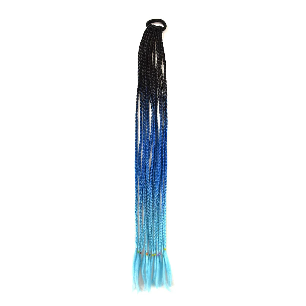 24inch Rubber Band Crochet Mixed Box Braids Plaited Ponytail Synthetic Gradient Dirty Braided Ponytail Hair Extensions for Kids
