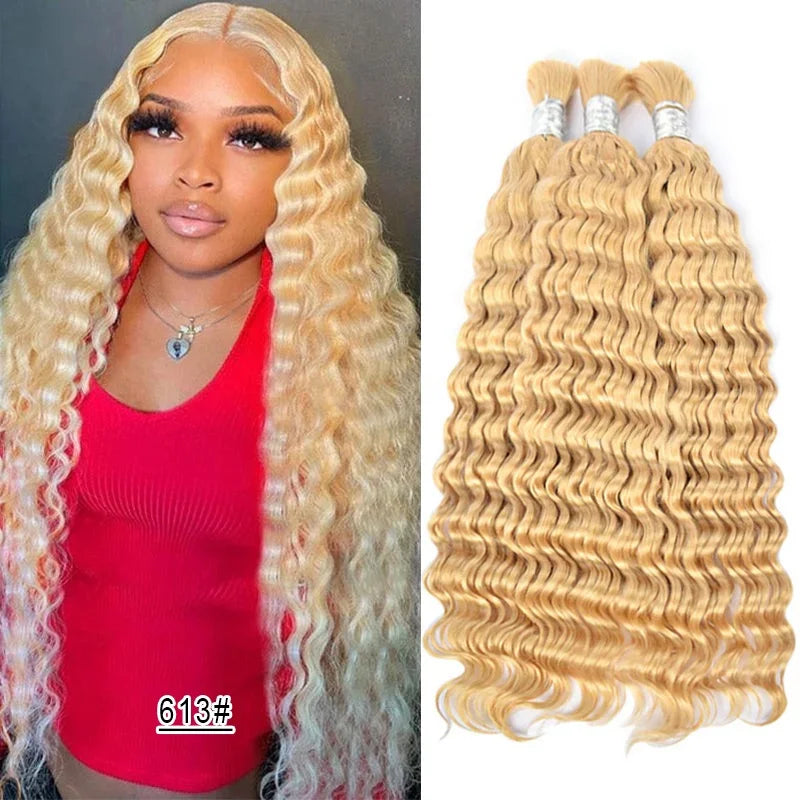 Wholesale Red Deep Wave Hair Bulk for Boho Braids 100% Human Hair Extensions No Weft Blonde Red Curly 613 Vietnamese Hair 30inch