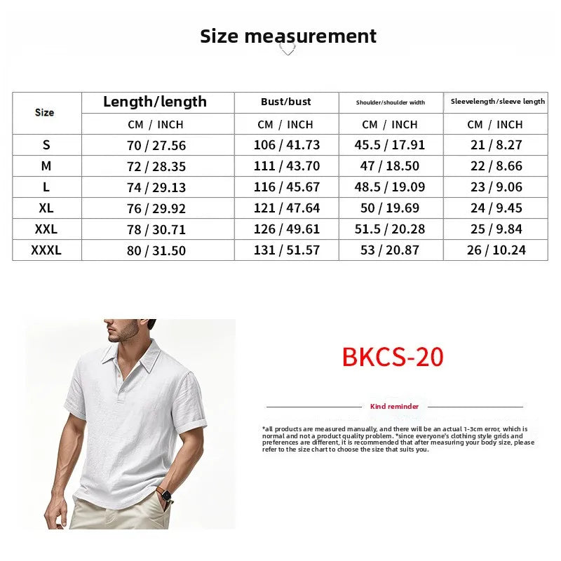 2025Summer New Men's Shirt British Style Loose Trendy Breathable Linen Casual Polo Collar Series POLO Shirt Short Sleeve