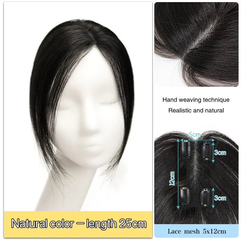 25cm 100% Human Hair 4clips Women's Natural Forehead Whitening Hair Enhancement Head Curtain 3D Eight Character Air Bangs