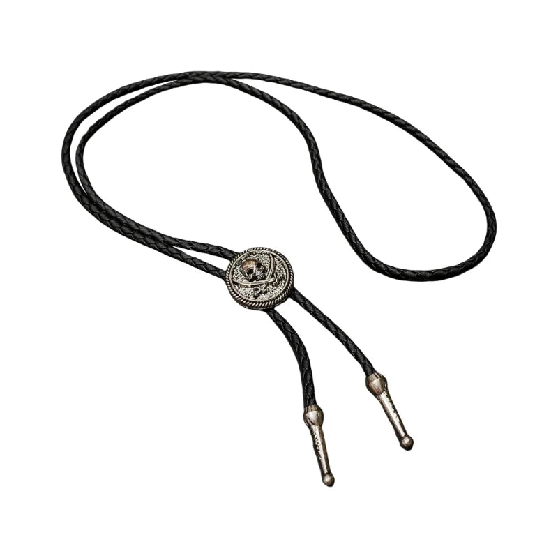 Unisex Metal Pendant Bolo Tie Western Leather Cord Adjustable Necktie Necklace
